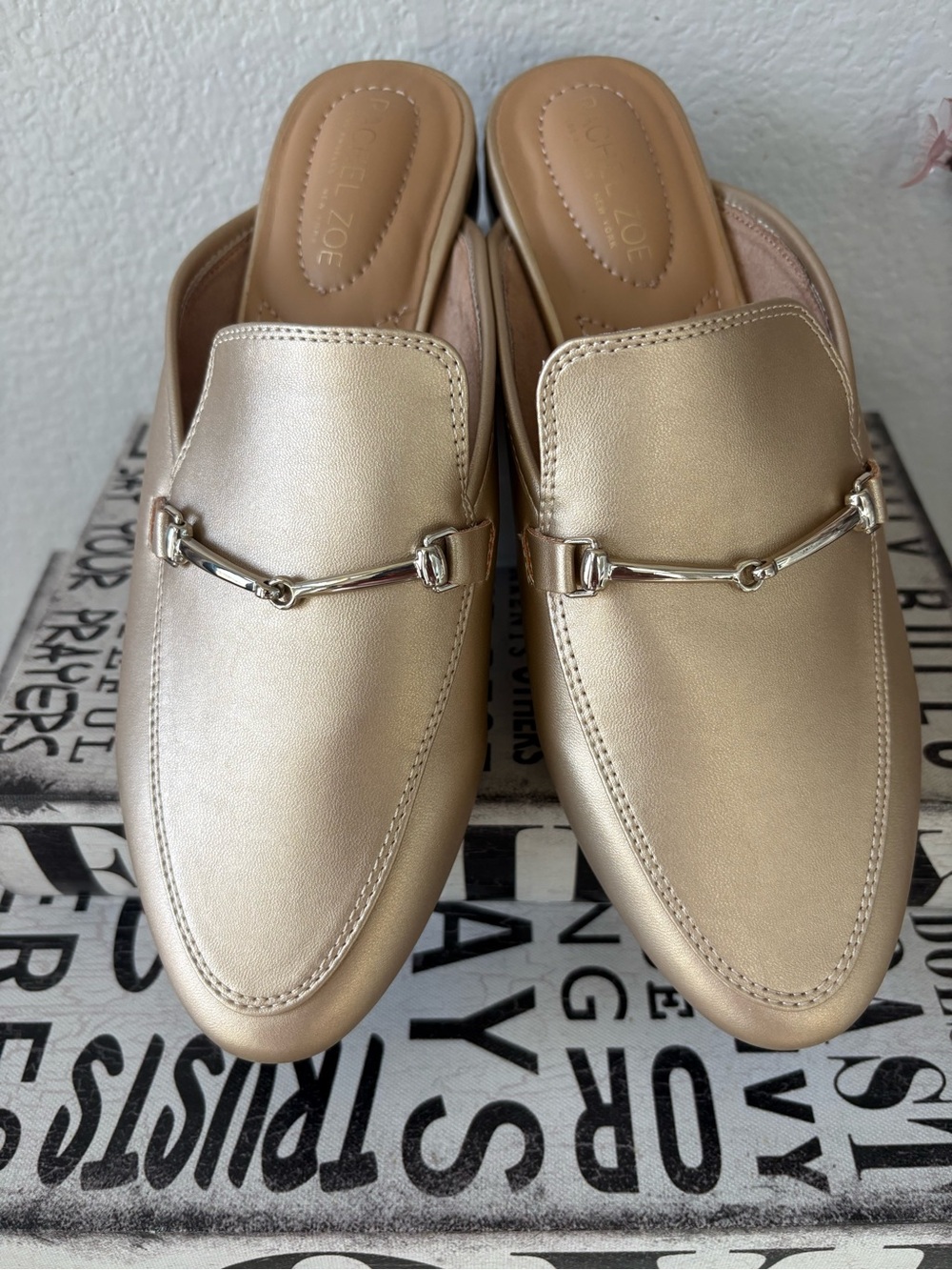 Rachel Zoe Metallic Rose Gold Backless Bit Mules